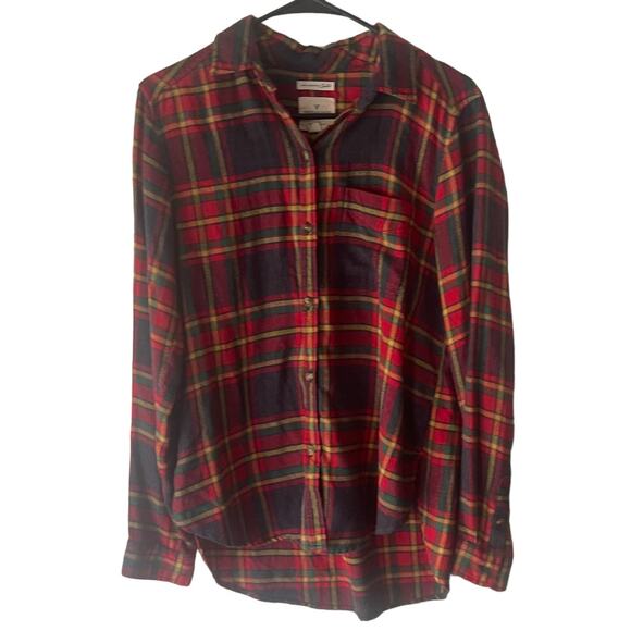 American Eagle Women's Size Small Amazingly Soft Red Plaid Flannel Button Up - Picture 1 of 8